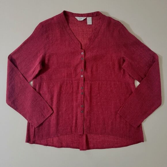 J. Jill Burgundy Buttoned-Front V-Neck Blouse - Picture 1 of 15